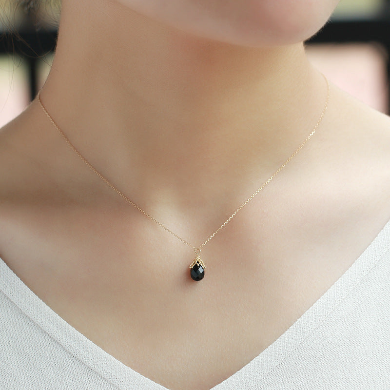 Natural Water Drop Black Agate Pendant Earrings