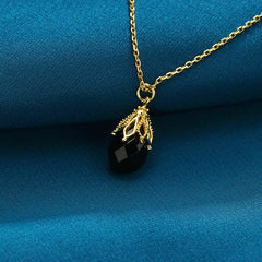 Natural Water Drop Black Agate Pendant Earrings